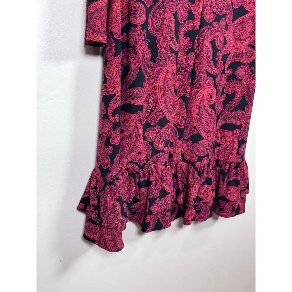 Tommy Hilfiger Womens Dress Paisley Ruffle Hem 14 Career Office Business Preppy - Picture 9 of 11
